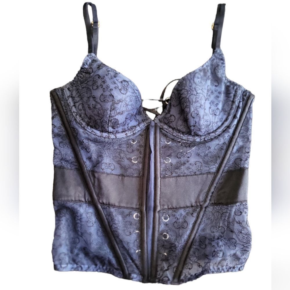 VICTORIA'S SECRET Vintage Blue/Black Lace Corset Size 32B‎
